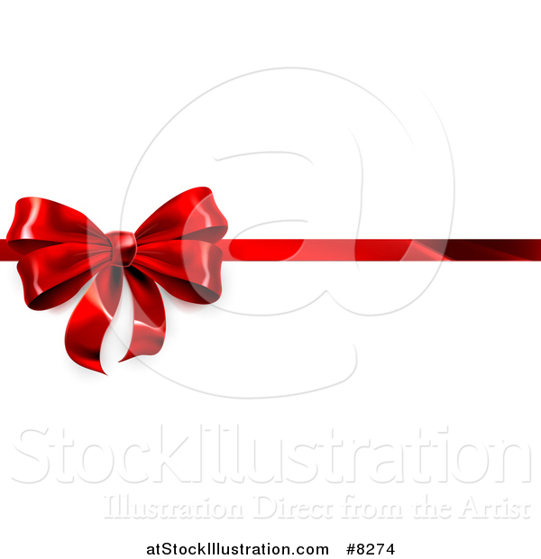 Vector Illustration of a 3d Red Christmas, Birthday or Other Holiday Gift Bow and Ribbon on White