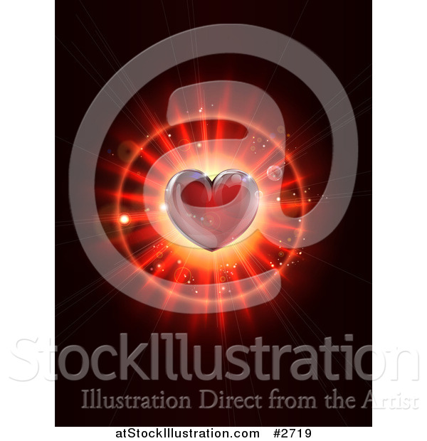 Vector Illustration of a 3d Red Heart over a Burst on Black