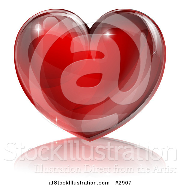 Vector Illustration of a 3d Red Sparkly Heart and Reflection