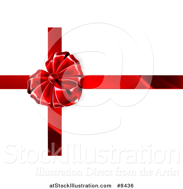 Vector Illustration of a 3d Red Valentines Day Gift Heart Ribbon Bow over White