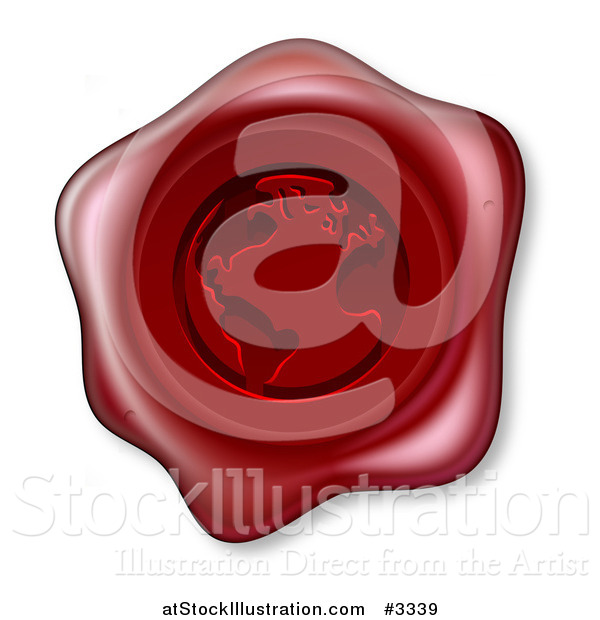 Vector Illustration of a 3d Red Wax Seal with an Embossed Globe
