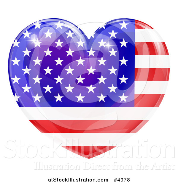 Vector Illustration of a 3d Reflective American Flag Heart