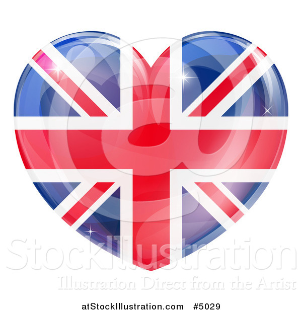 Vector Illustration of a 3d Reflective Union Jack British Flag Heart