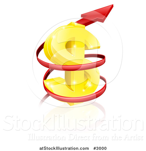Vector Illustration of a 3d Rising Price Arrow Circling a Golden Dollar Symbol