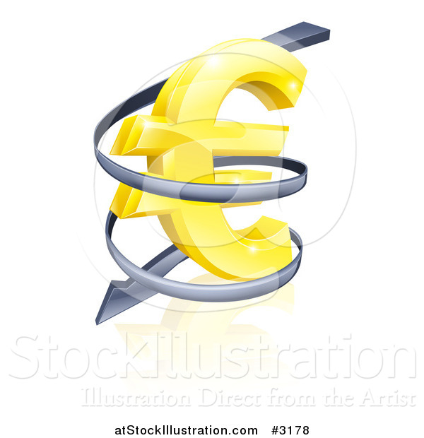Vector Illustration of a 3d Rising Price Arrow Circling a Golden Euro Symbol