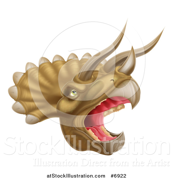 Vector Illustration of a 3d Roaring Angry Triceratops Dino Head