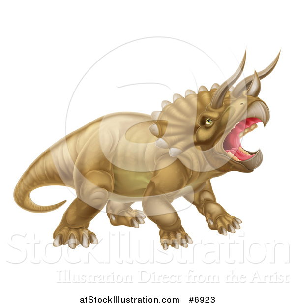 Vector Illustration of a 3d Roaring Angry Triceratops Dinosaur Facing Right