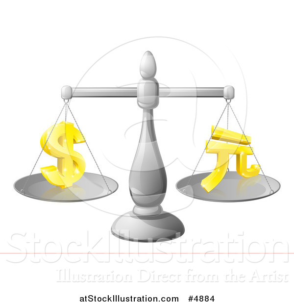 Vector Illustration of a 3d Scale Comparing the Dollar and Yuan