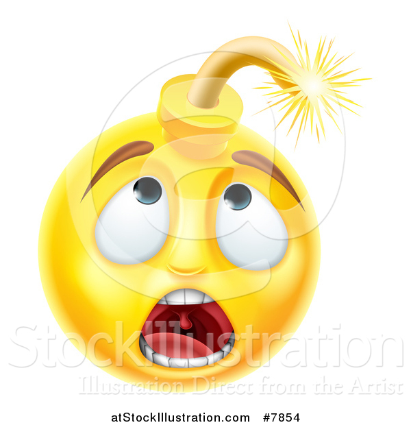 Vector Illustration of a 3d Scared Yellow Male Smiley Emoji Emoticon Face Bomb