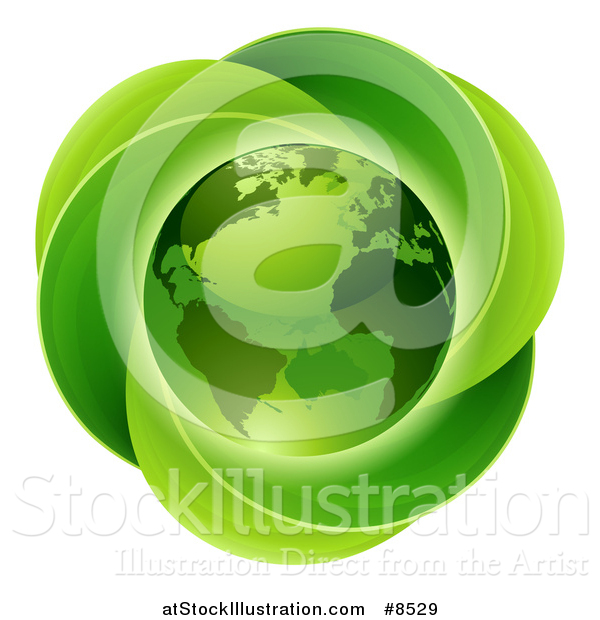 Vector Illustration of a 3d Shiny Earth Globe over a Circle of Leaves