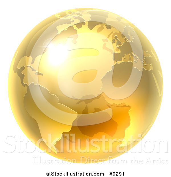 Vector Illustration of a 3d Shiny Gold Earth Globe