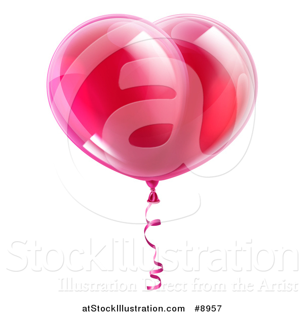 Vector Illustration of a 3d Shiny Pink Heart Shaped Party Balloon
