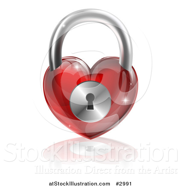 Vector Illustration of a 3d Shiny Red Heart Padlock and Reflection