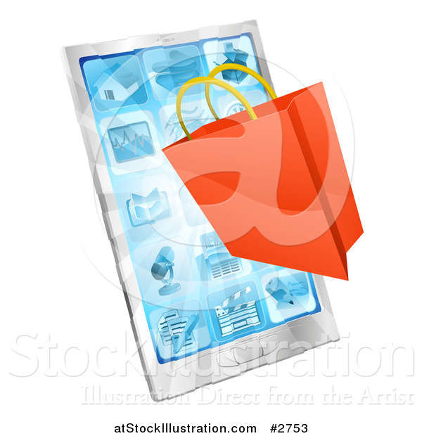 Vector Illustration of a 3d Shopping Bag over a Smartphone