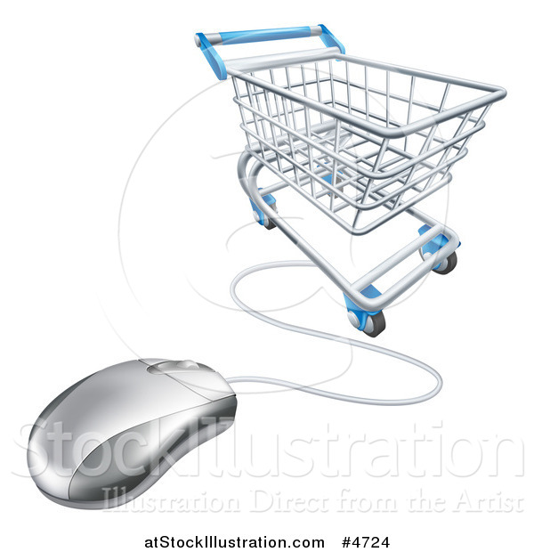 Vector Illustration of a 3d Shopping Cart and Connected Computer Mouse