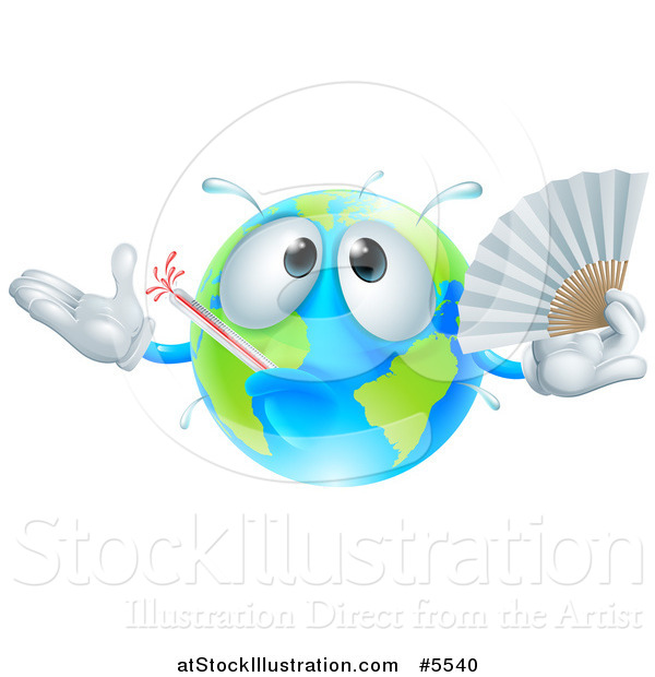 Vector Illustration of a 3d Sick Earth Globe Waving a Fan