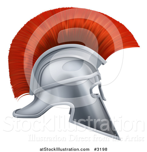Vector Illustration of a 3d Silver and Red Corinthian Trojan Helmet