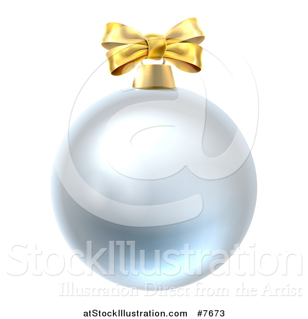 Vector Illustration of a 3d Silver Christmas Bauble Ornament with a Gold Bow