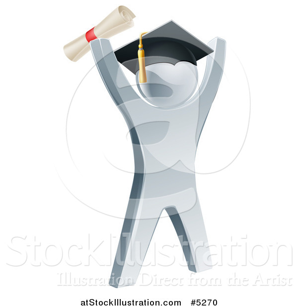 Vector Illustration of a 3d Silver Graduate Cheering
