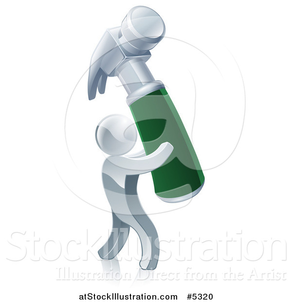 Vector Illustration of a 3d Silver Man Carrying a Giant Hammer