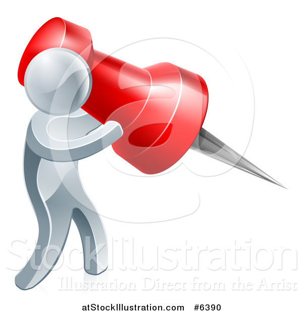 Vector Illustration of a 3d Silver Man Carrying a Giant Red Pin