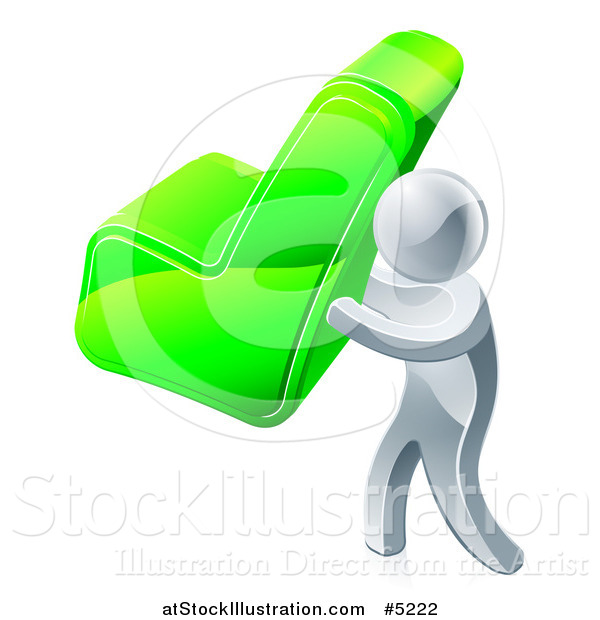Vector Illustration of a 3d Silver Man Carrying a Green Check Mark
