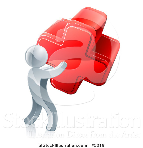 Vector Illustration of a 3d Silver Man Carrying a Red Cross