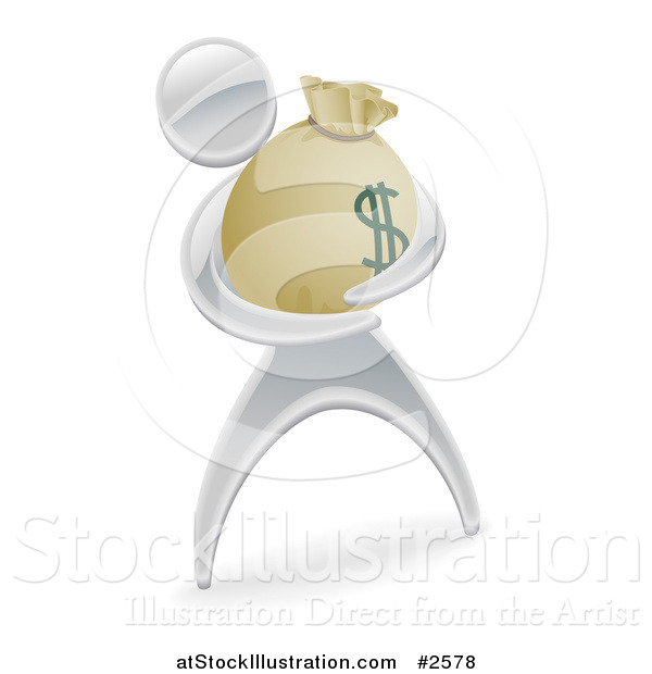 Vector Illustration of a 3d Silver Man Holding a Money Sack