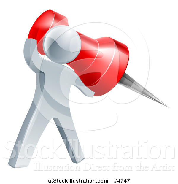 Vector Illustration of a 3d Silver Man Holding a Pin