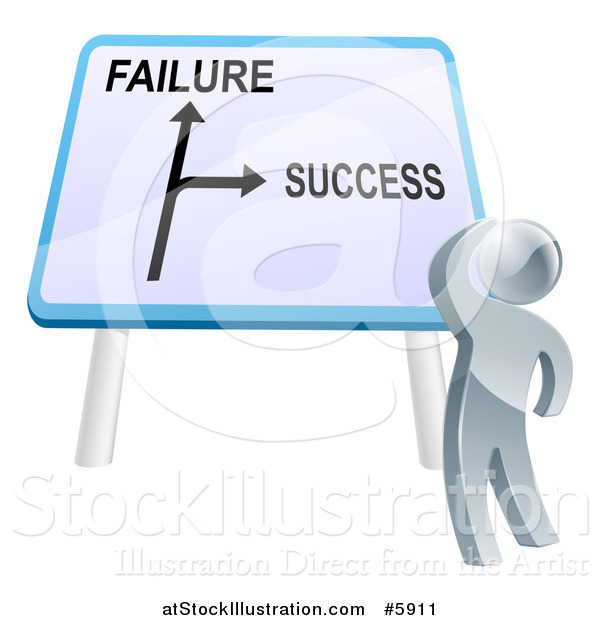 Vector Illustration of a 3d Silver Man Looking up at a Failure or Success Directional Sign