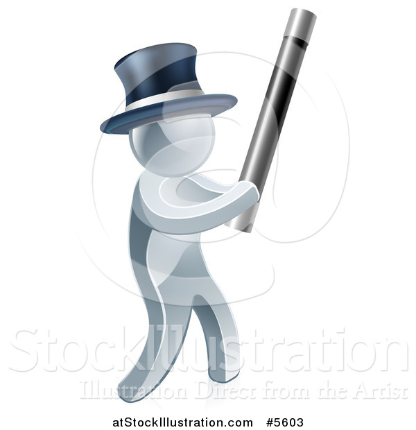 Vector Illustration of a 3d Silver Man Magician Using a Baton Wand