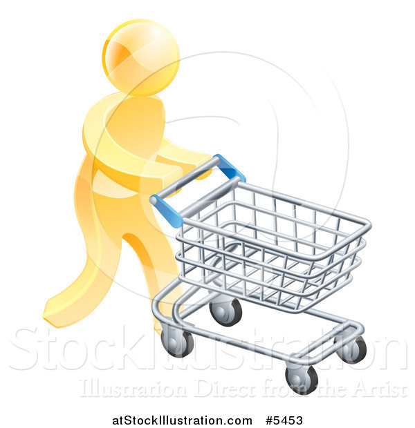 Vector Illustration of a 3d Silver Man Pushing a Computer Mouse in a Shopping Cart