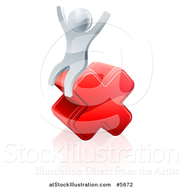 Vector Illustration of a 3d Silver Man Sitting and Cheering on a Cross