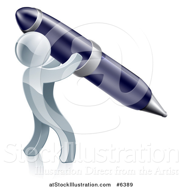 Vector Illustration of a 3d Silver Man Using a Giant Pen