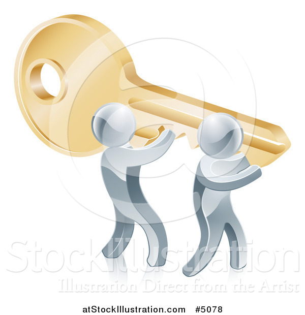 Vector Illustration of a 3d Silver Men Carrying a Giant Key to Success