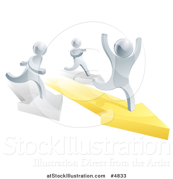 Vector Illustration of a 3d Silver Men Racing on Arrows