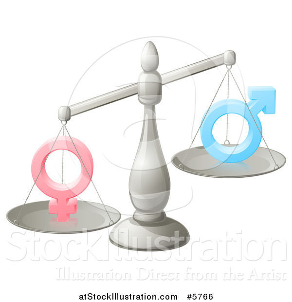 Vector Illustration of a 3d Silver Scale Balancing Gender Inequality Symbols