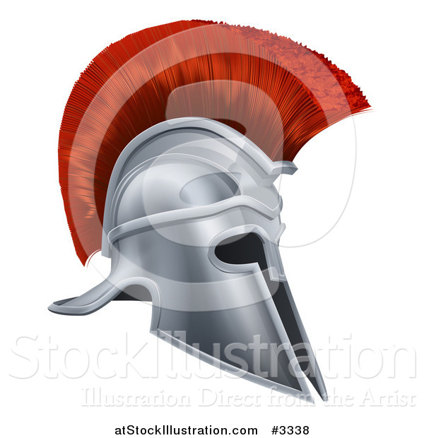 Vector Illustration of a 3d Silver Trojan Spartan Helmet with a Red Mohawk