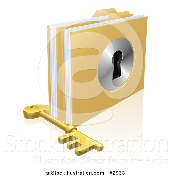 Vector Illustration of a 3d Skeleton Key by Locked Secure Folders with a Key Hole