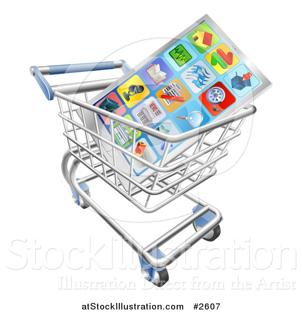 Vector Illustration of a 3d Smart Phone and Apps in a Shopping Cart