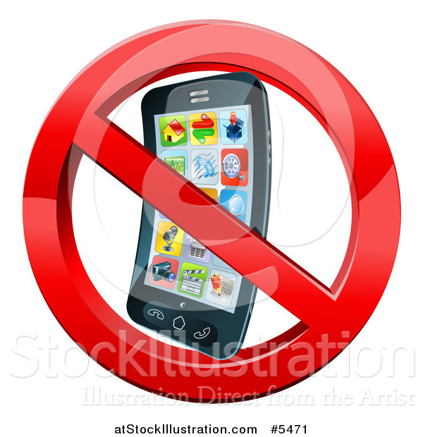 Vector Illustration of a 3d Smart Phone in a Restricted Symbol