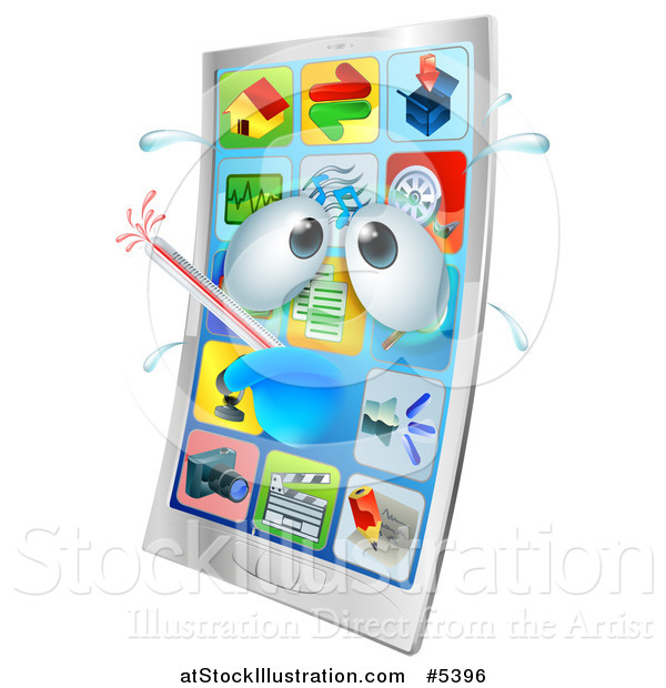 Vector Illustration of a 3d Smart Phone Sick with a Fever