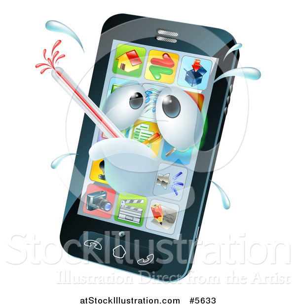 Vector Illustration of a 3d Smart Phone Sick with a Malware Fever