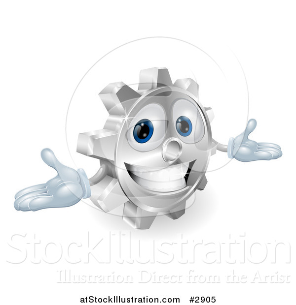 Vector Illustration of a 3d Smiling Gear Cog with Open Arms