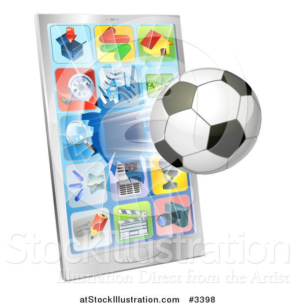 Vector Illustration of a 3d Soccer Ball Flying Through and Breaking a Cell Phone Screen