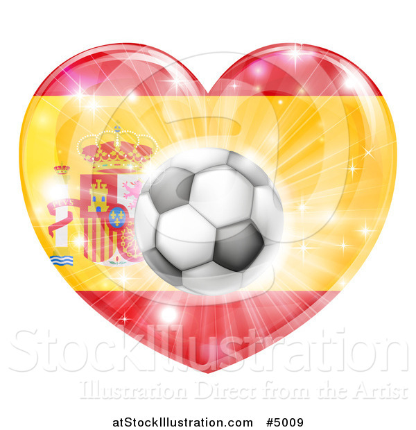 Vector Illustration of a 3d Spanish Flag Heart and Soccer Ball