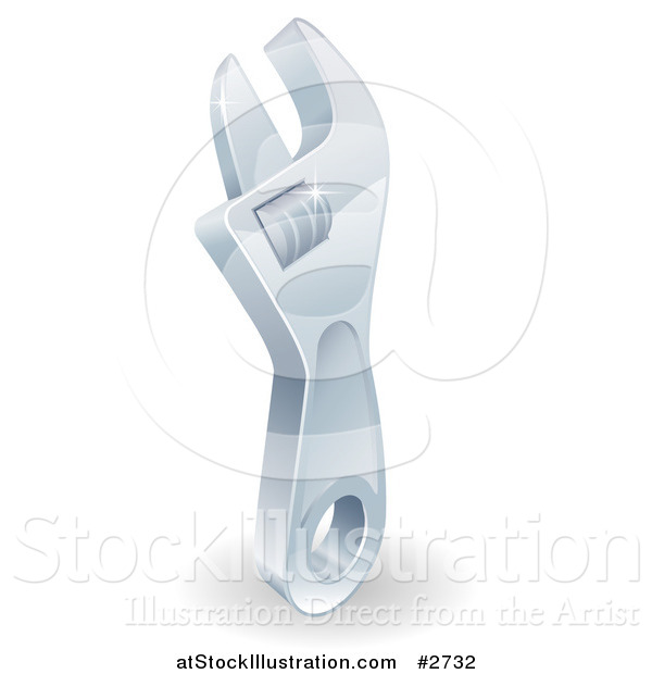 Vector Illustration of a 3d Sparkling Adjustable Spanner Wrench