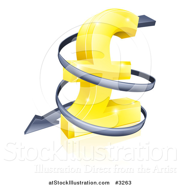 Vector Illustration of a 3d Spiraling down Arrow Around a Golden Yen Currency Symbol