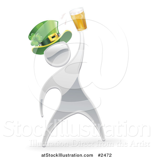 Vector Illustration of a 3d St Patricks Day Silver Man Splashing Beer