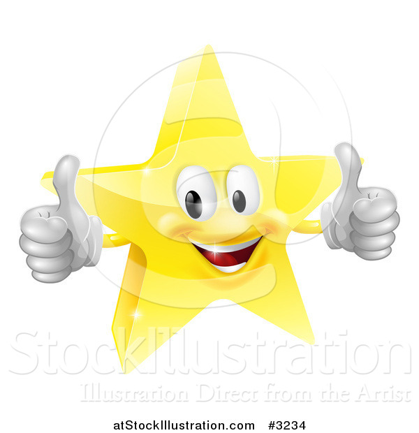 Vector Illustration of a 3d Star Mascot Holding Two Thumbs up